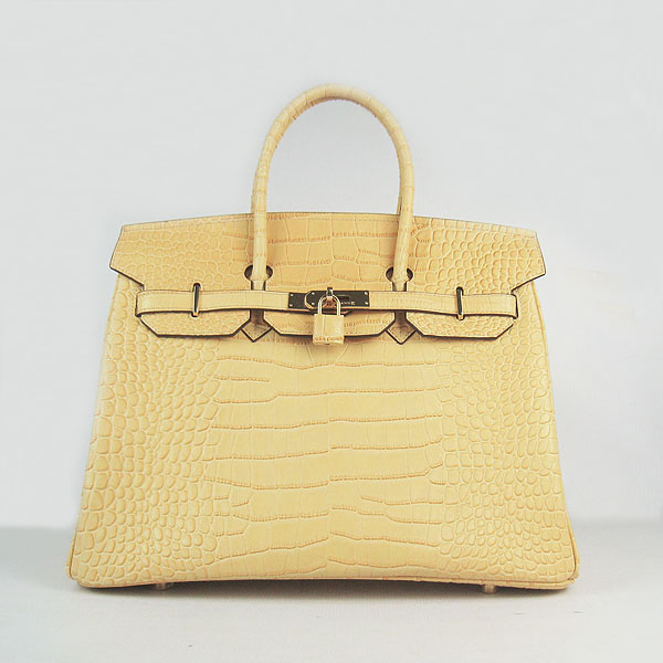 High Quality Fake Hermes Birkin 35CM Crocodile Veins Leather Bag Yellow 6089 - Click Image to Close